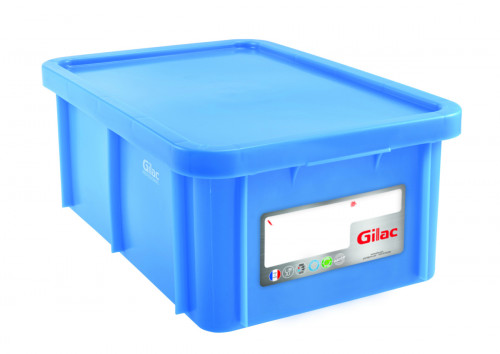 Bac gerbable Avec couvercle bleu plastique 60x40x23 cm 35 L fond plein parois pleines Gilac
