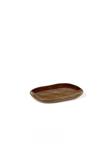 Assiette plate rectangulaire brun grès émaillé 9,8x6,5 cm Merci Serax