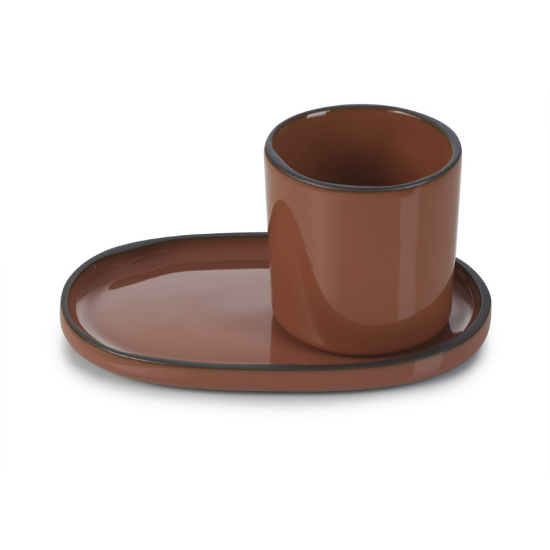 Sous tasse à espresso ovale rouge porcelaine 13,5 cm Caractere Revol