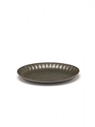 Assiette creuse ovale vert grès émaillé 22x15,4 cm Inku Serax