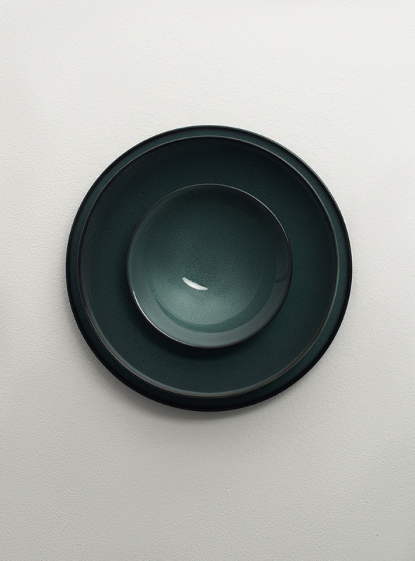 Assiette à bord droit rond vert de gris porcelaine vitrifiée Ø 20 cm Javeil Velvet Astera