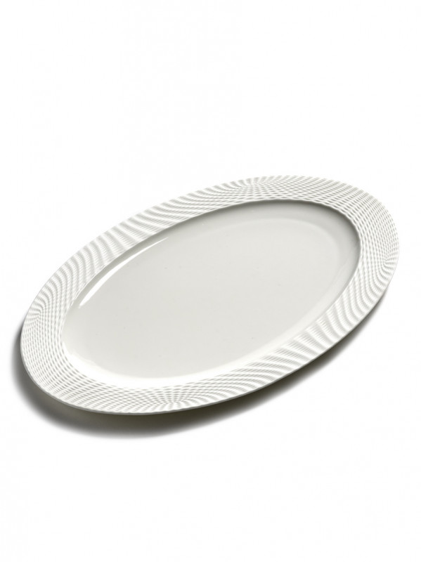 Assiette plate ovale blanc porcelaine bone china 34x22 cm Nido Serax