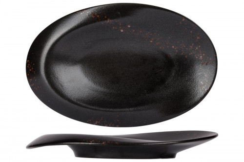 Assiette de présentation ovale noir porcelaine 33 cm Etna Proof