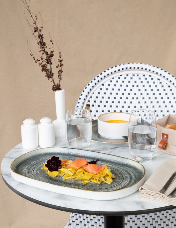 Assiette plate bord droit rond gris anthracite porcelaine Ø 20 cm Terra Pro.mundi
